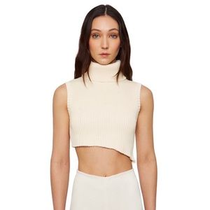 Danielle Guizo ribbed asymmetrical turtle neck in color & cream & size xs